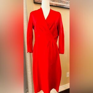 Lands' End Red Sheath Dress V-Neck Long Sleeve (like new no tags)